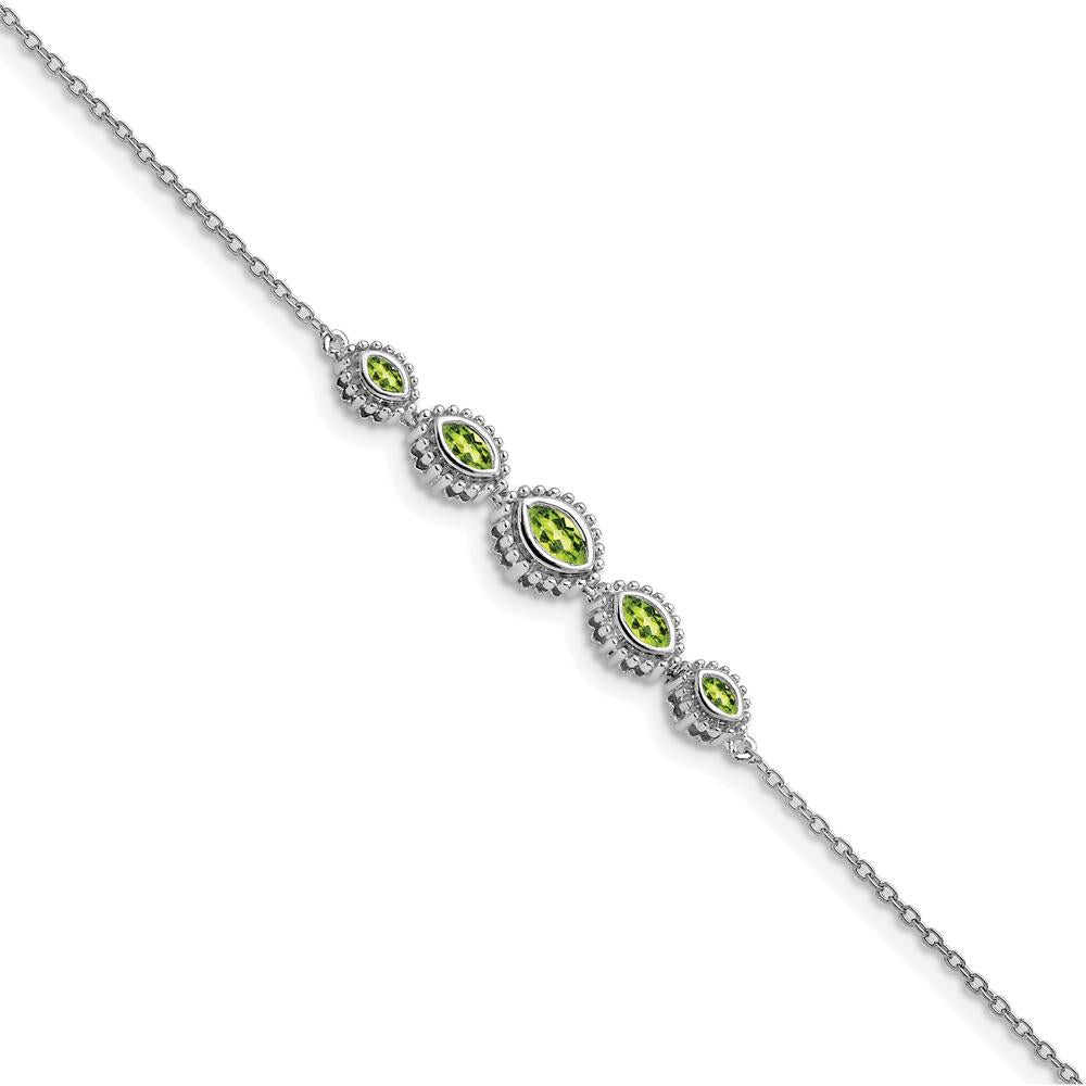 14K White Gold 5-Stone Bezel-Set Marquise Peridot Bracelet - 0.49 Carats Total Peridot Weight by Monteluci Fine Jewelry