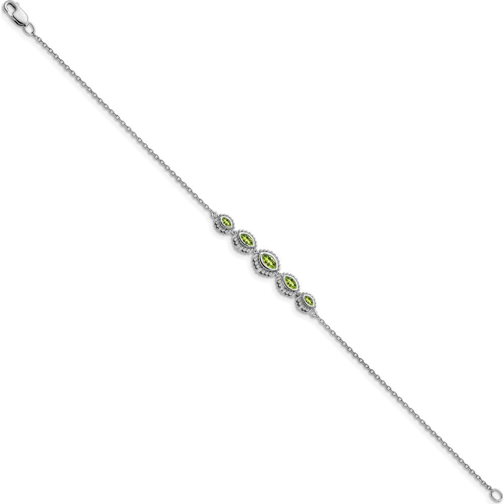 14K White Gold 5-Stone Bezel-Set Marquise Peridot Bracelet - 0.49 Carats Total Peridot Weight by Monteluci Fine Jewelry