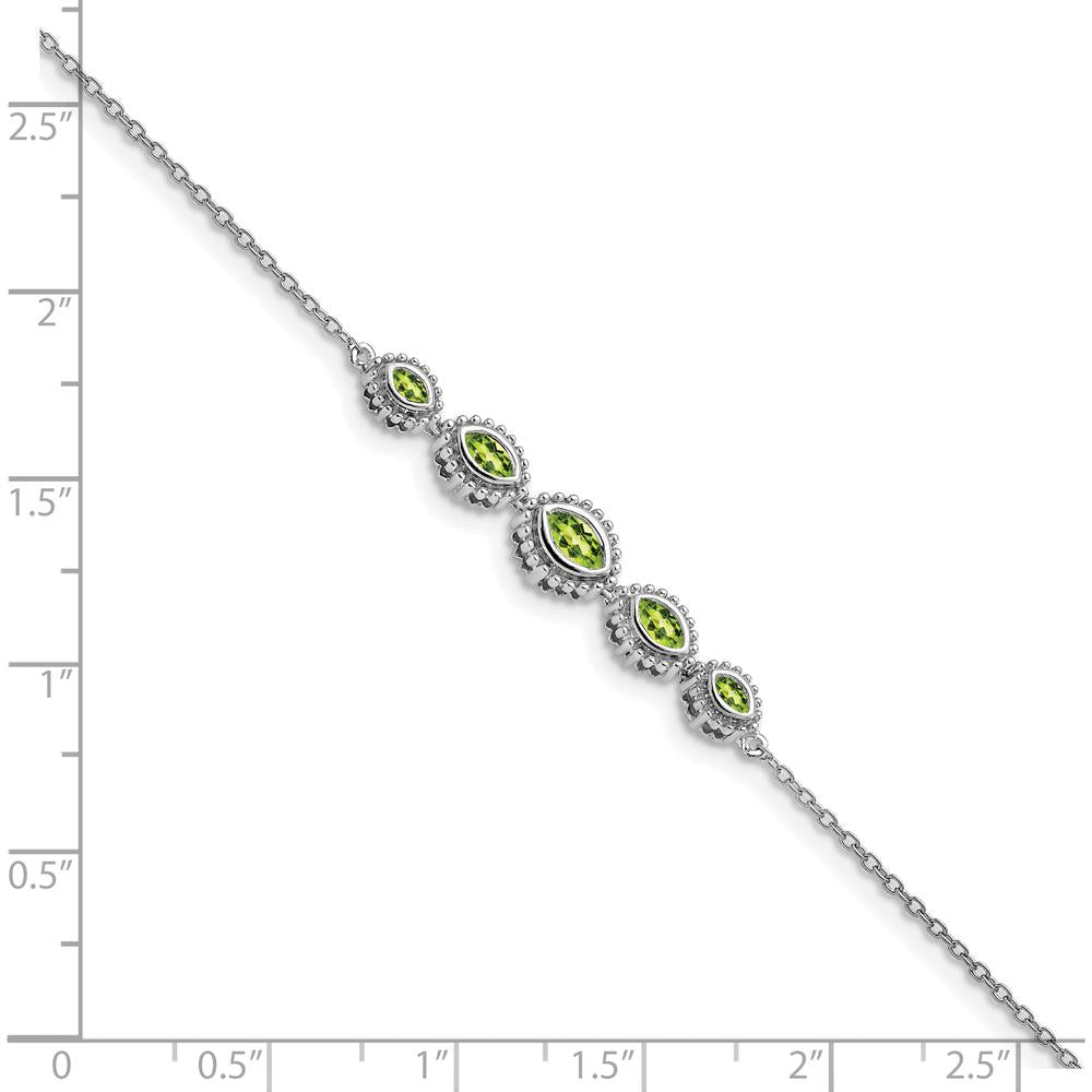 14K White Gold 5-Stone Bezel-Set Marquise Peridot Bracelet - 0.49 Carats Total Peridot Weight by Monteluci Fine Jewelry