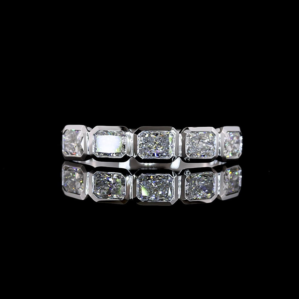 14K White Gold 5-Stone East-West Eternity Band with Bezel Set Radiant Cut Lab Diamonds - 1.01 Carat Total Weight, E-F Color VS1 Clarity - Covaloro Fine Jewelry