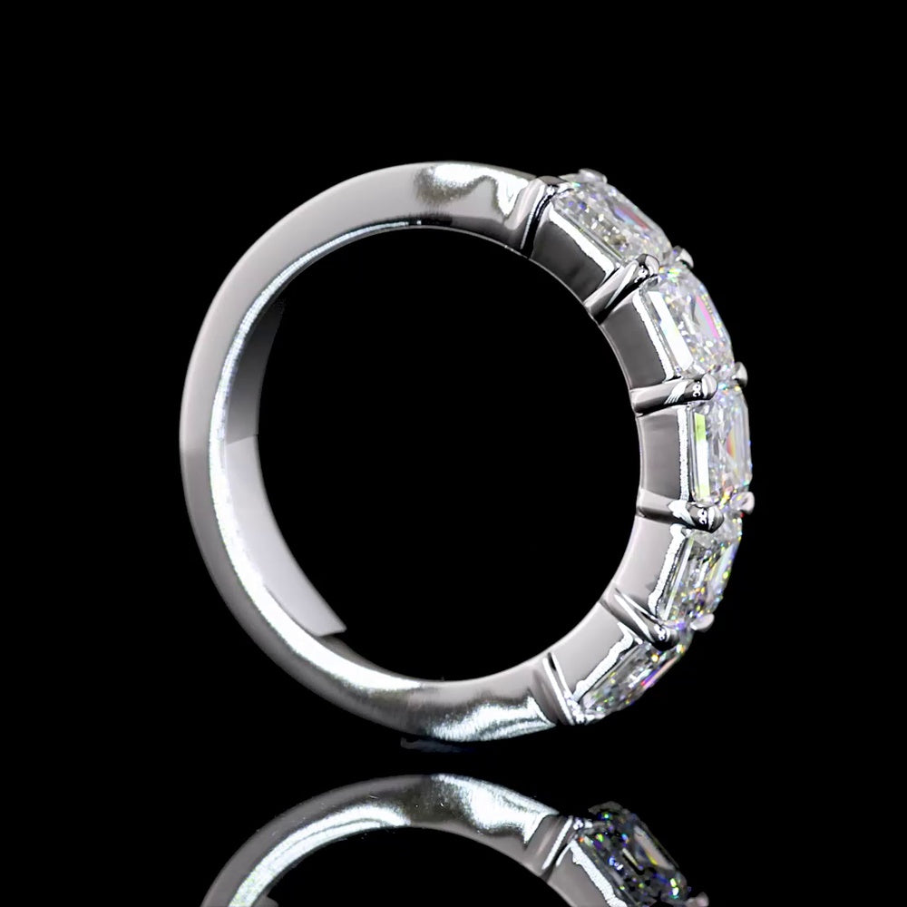 14K White Gold 5-Stone Eternity Band with Asscher Cut Lab Diamonds - 3.00 Total Carat Weight, E-F Color, VVS2 Clarity - Covaloro Fine Jewelry