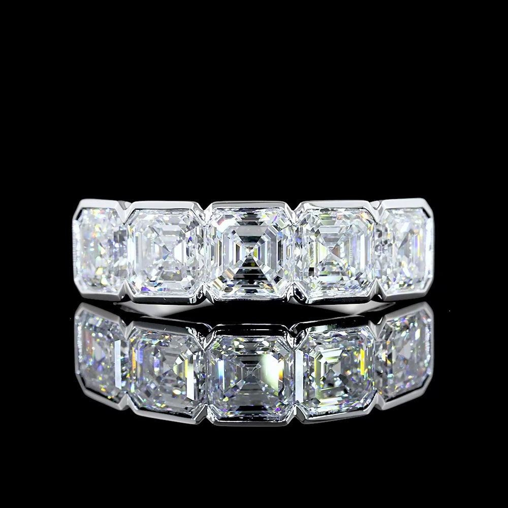 14K White Gold 5-Stone Eternity Band with Asscher Cut Lab Diamonds - 3.04 Carats Total Diamond Weight - Covaloro Fine Jewelry