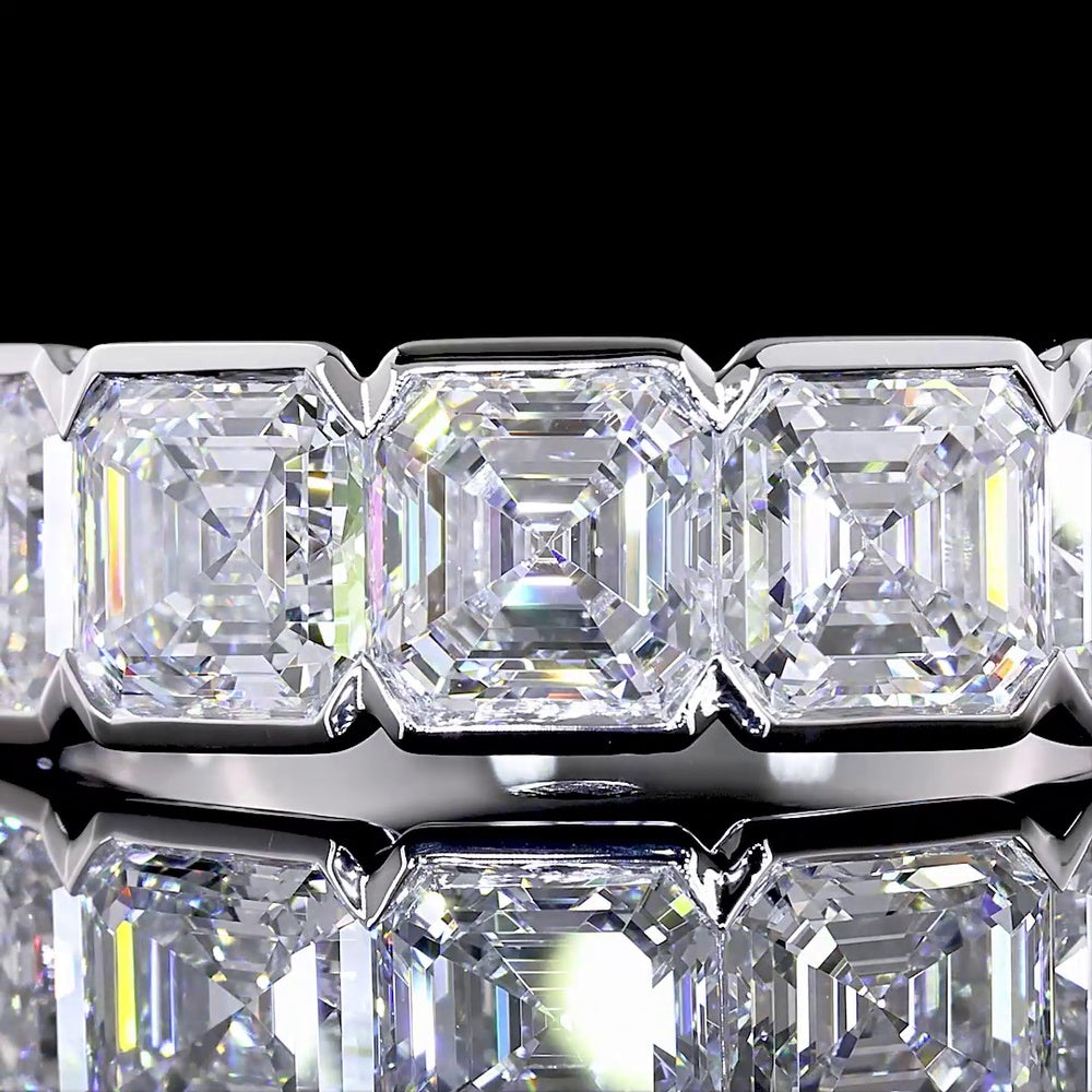 14K White Gold 5-Stone Eternity Band with Asscher Cut Lab Diamonds - 3.04 Carats Total Diamond Weight - Covaloro Fine Jewelry