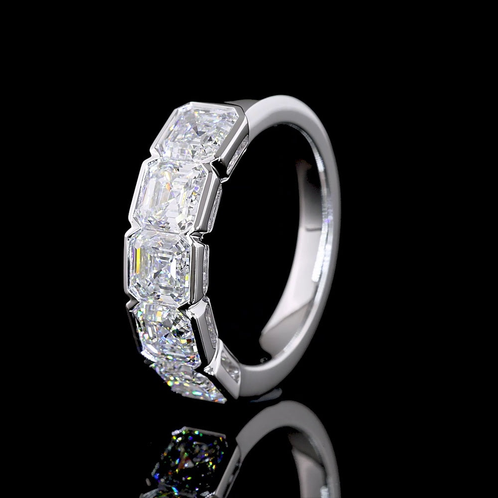 14K White Gold 5-Stone Eternity Band with Asscher Cut Lab Diamonds - 3.04 Carats Total Diamond Weight - Covaloro Fine Jewelry