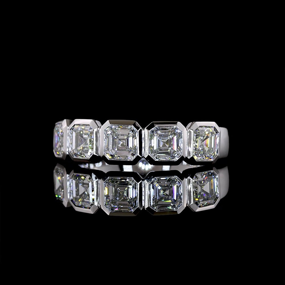 14K White Gold 5-Stone Eternity Band with Bezel Set Asscher Cut Lab Diamonds - 2.08 Carats Total Diamond Weight - Covaloro Fine Jewelry