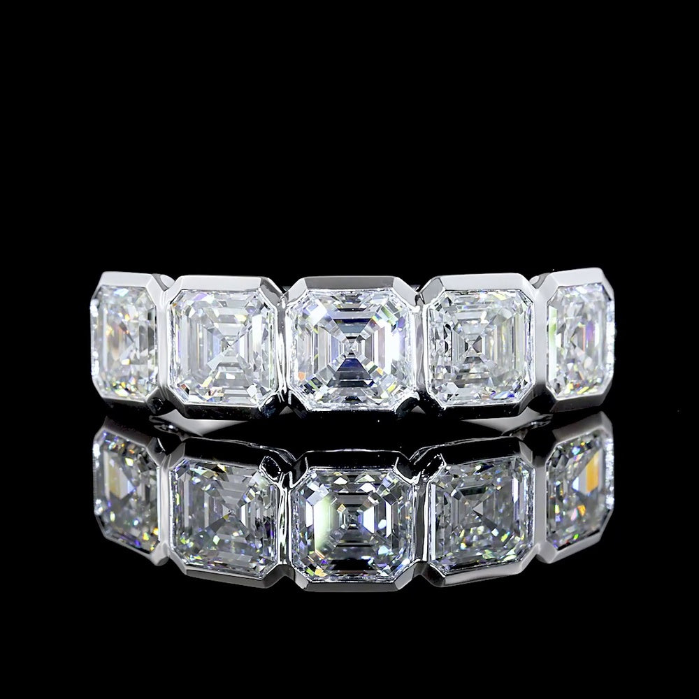 14K White Gold 5 Stone Eternity Band with Bezel Set Asscher Cut Lab Diamonds - 3.00 Carat Total Weight - Covaloro Fine Jewelry