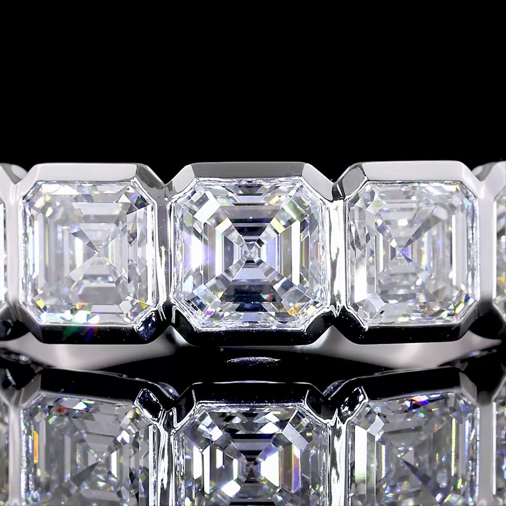 14K White Gold 5 Stone Eternity Band with Bezel Set Asscher Cut Lab Diamonds - 3.00 Carat Total Weight - Covaloro Fine Jewelry