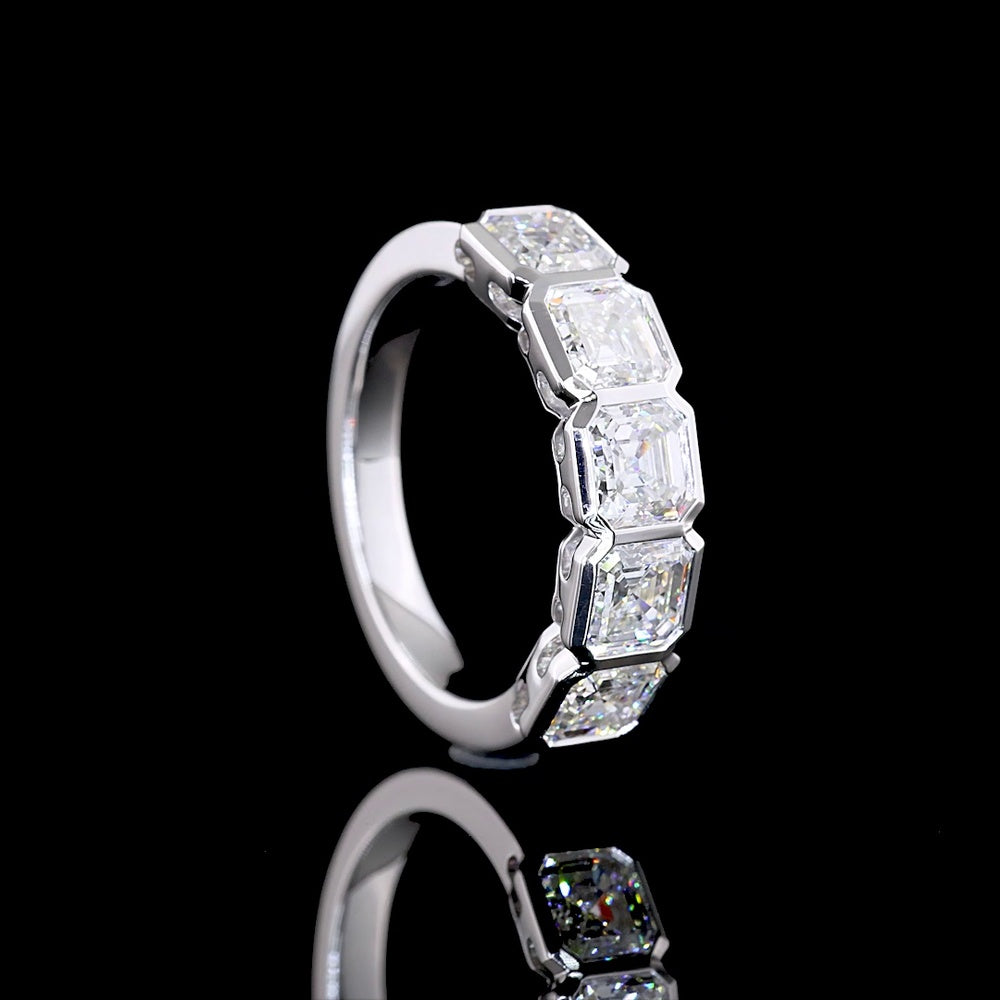14K White Gold 5 Stone Eternity Band with Bezel Set Asscher Cut Lab Diamonds - 3.00 Carat Total Weight - Covaloro Fine Jewelry