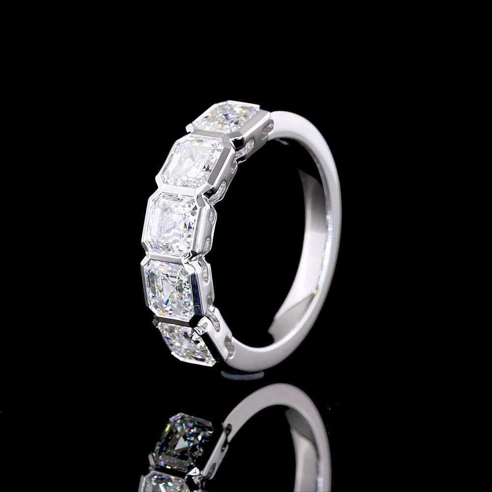 14K White Gold 5 Stone Eternity Band with Bezel Set Asscher Cut Lab Diamonds - 3.00 Carat Total Weight - Covaloro Fine Jewelry