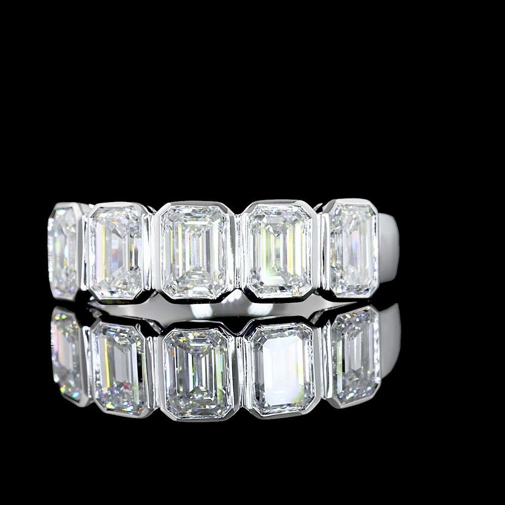 14K White Gold 5-Stone Eternity Band with Bezel-Set Emerald Cut Lab Diamonds - 2.07 Carat Total Diamond Weight - Covaloro Fine Jewelry