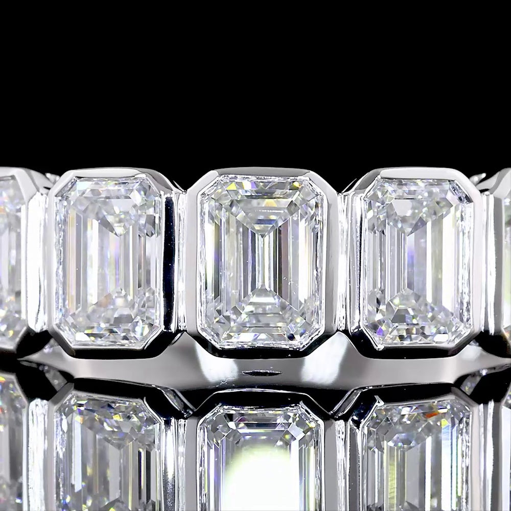 14K White Gold 5-Stone Eternity Band with Bezel-Set Emerald Cut Lab Diamonds - 2.07 Carat Total Diamond Weight - Covaloro Fine Jewelry