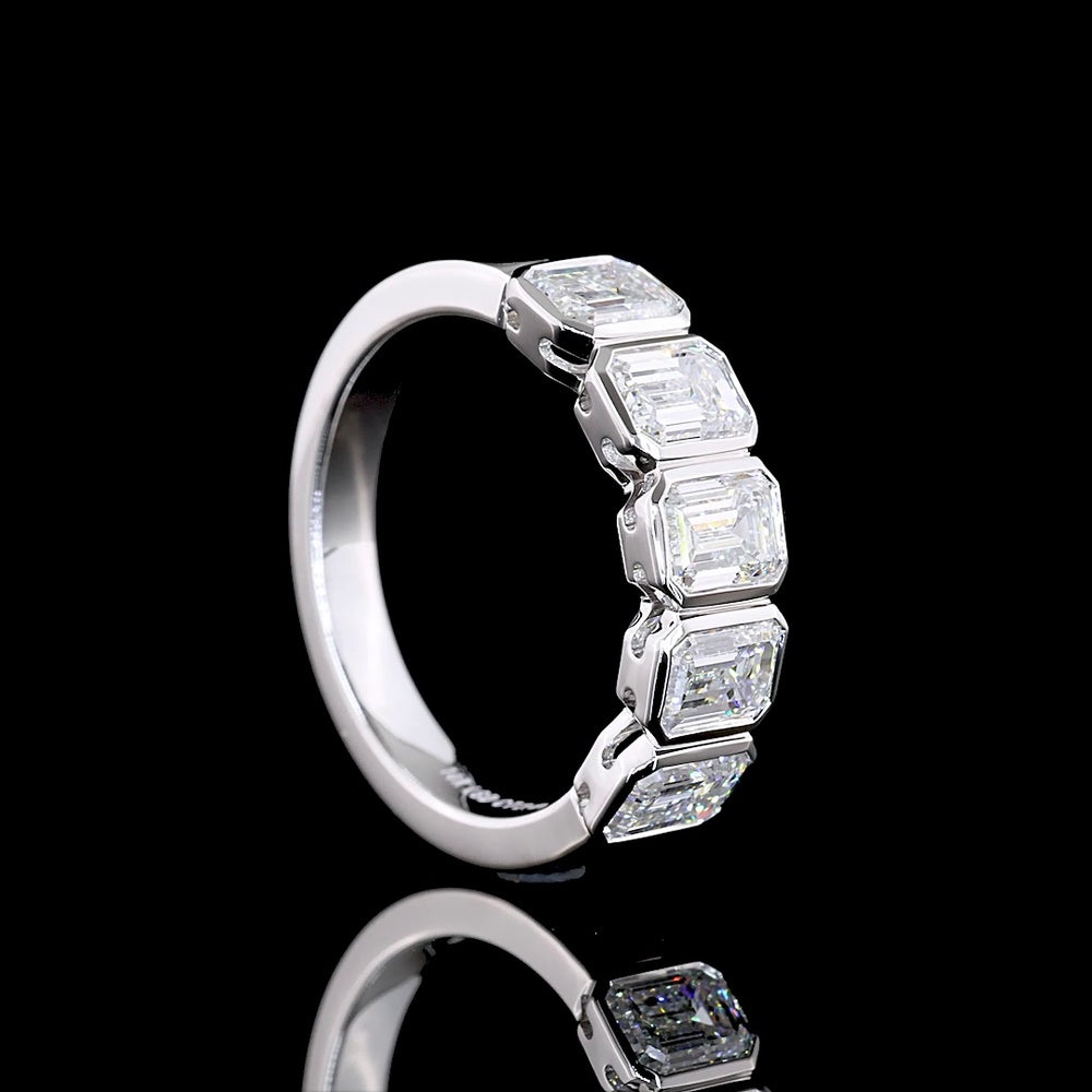 14K White Gold 5-Stone Eternity Band with Bezel-Set Emerald Cut Lab Diamonds - 2.07 Carat Total Diamond Weight - Covaloro Fine Jewelry