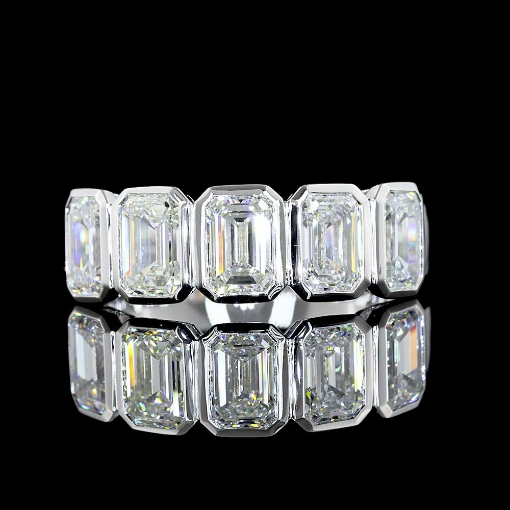 14K White Gold 5-Stone Eternity Band with Bezel Set Emerald Cut Lab Diamonds - 2.99 Carats Total Diamond Weight - Covaloro Fine Jewelry