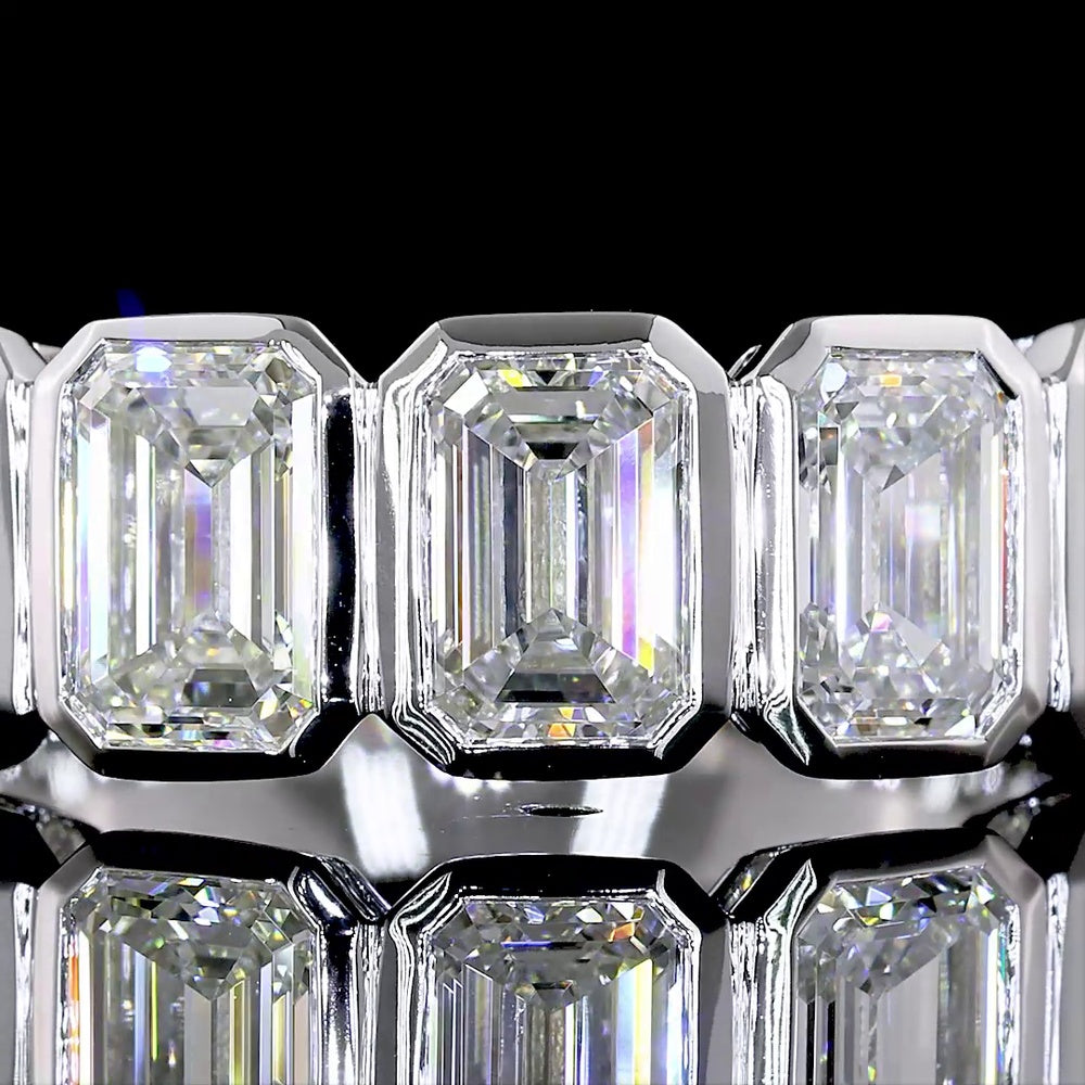 14K White Gold 5-Stone Eternity Band with Bezel Set Emerald Cut Lab Diamonds - 2.99 Carats Total Diamond Weight - Covaloro Fine Jewelry