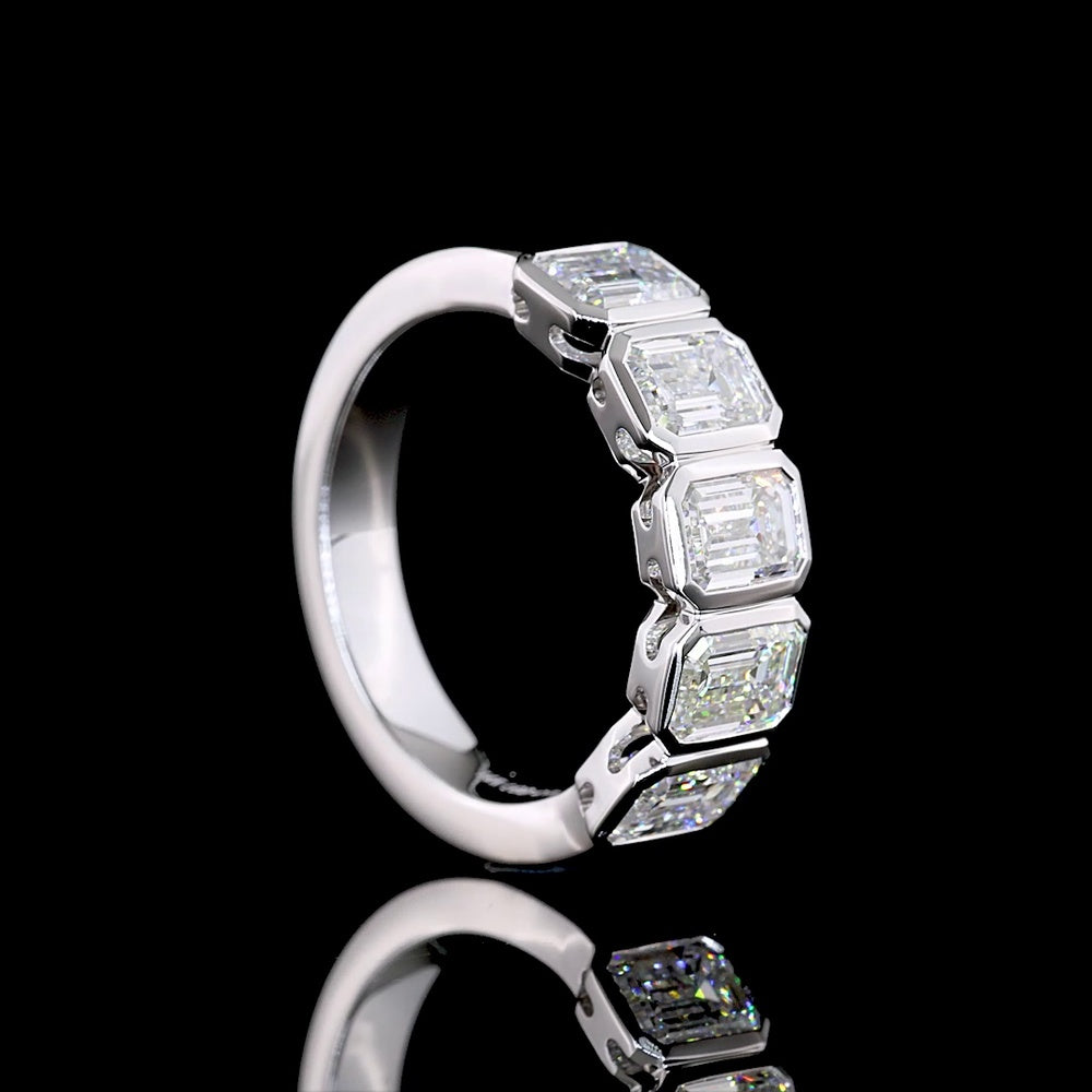 14K White Gold 5-Stone Eternity Band with Bezel Set Emerald Cut Lab Diamonds - 2.99 Carats Total Diamond Weight - Covaloro Fine Jewelry