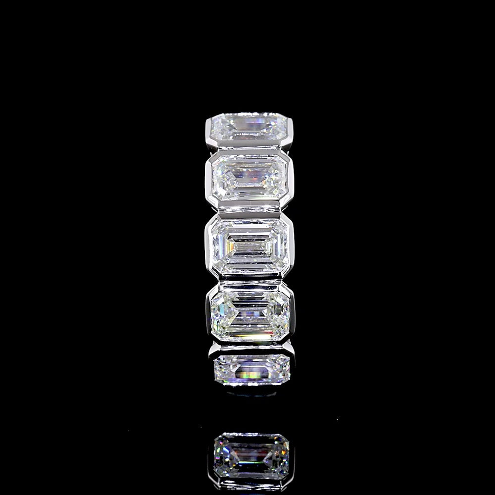 14K White Gold 5-Stone Eternity Band with Bezel Set Emerald Cut Lab Diamonds - 2.99 Carats Total Diamond Weight - Covaloro Fine Jewelry