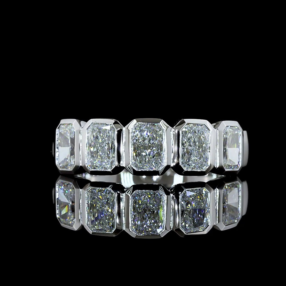 14K White Gold 5-Stone Eternity Band with Bezel Set North-South Radiant Cut Lab Diamonds - 2.07 Carat Total Weight - Covaloro Fine Jewelry