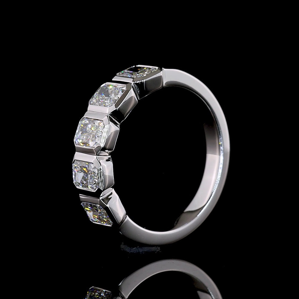 14K White Gold 5-Stone Eternity Band with Bezel Set North-South Radiant Cut Lab Diamonds - 2.07 Carat Total Weight - Covaloro Fine Jewelry