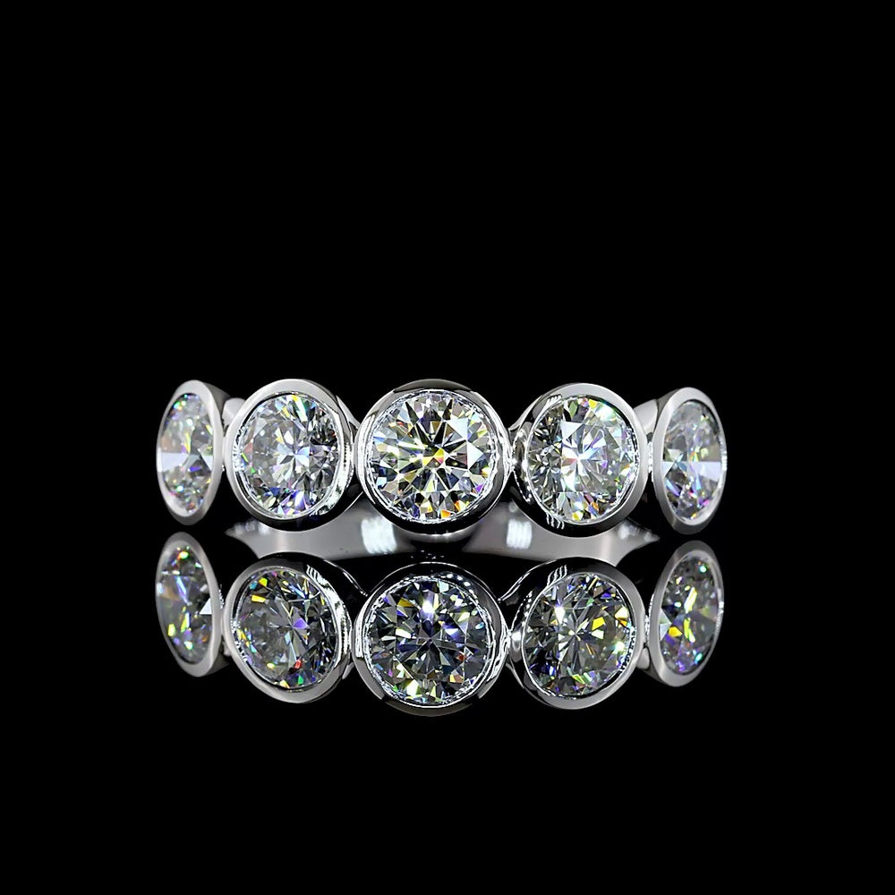14K White Gold 5-Stone Eternity Band with Bezel Set Round Brilliant Lab-Grown Diamonds - 2.03 Total Carat Weight - Covaloro Fine Jewelry