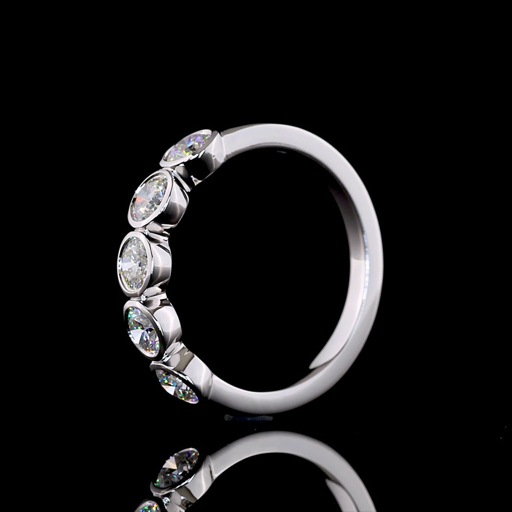 14K White Gold 5-Stone Eternity Band with Bezel-Set Round Lab Diamonds - 0.98 Carat Total Weight - Covaloro Fine Jewelry