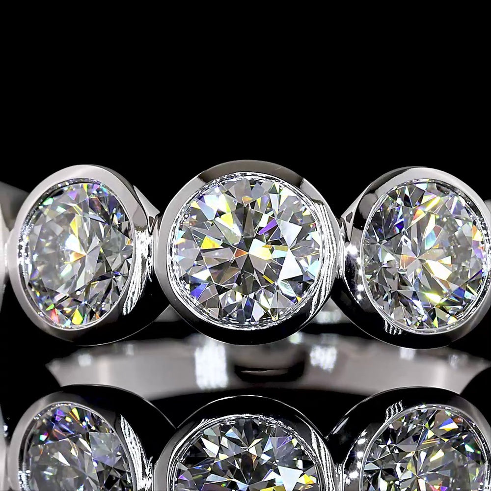 14K White Gold 5-Stone Eternity Band with Bezel Set Round Lab Diamonds - 3.05 Carats Total Diamond Weight - Covaloro Fine Jewelry