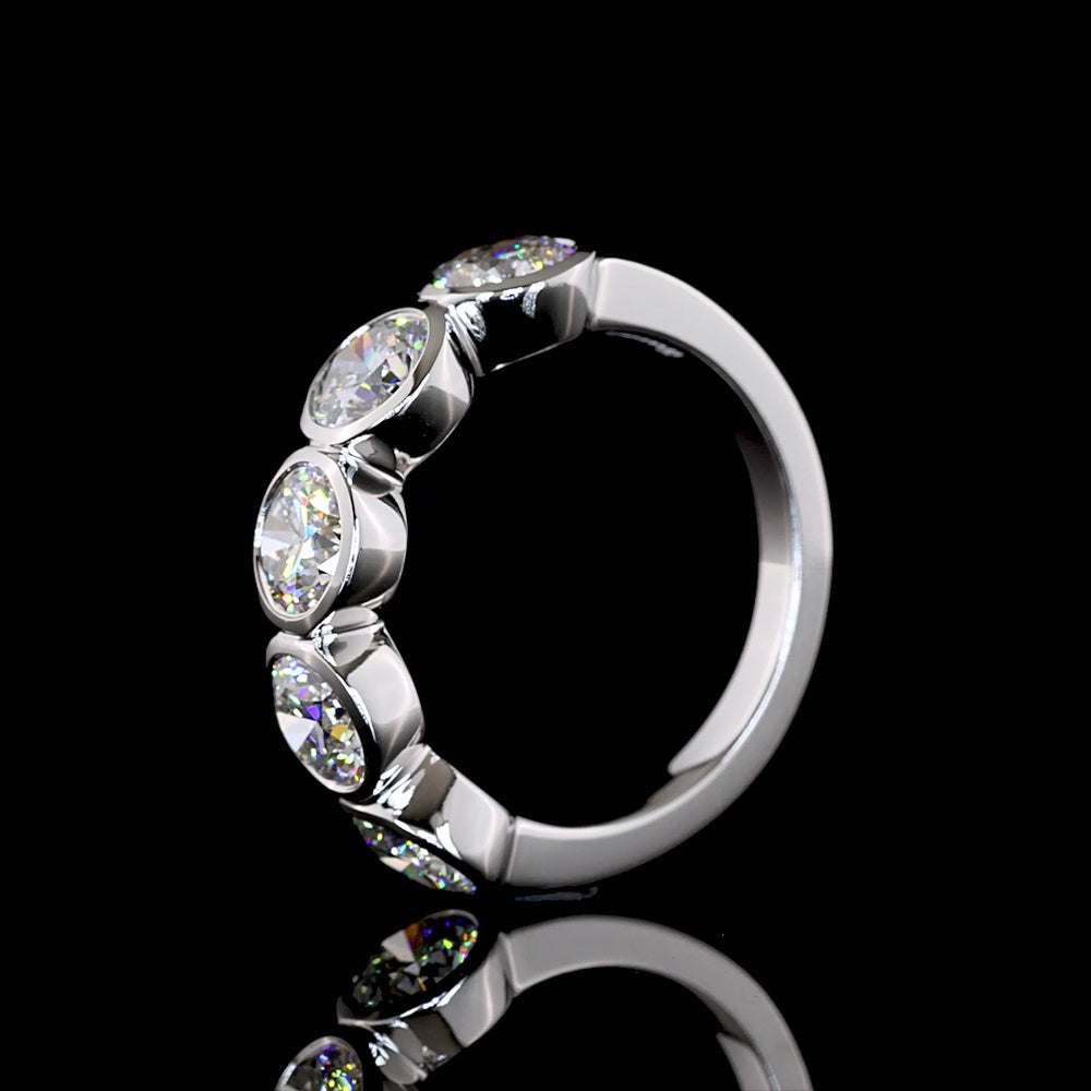 14K White Gold 5-Stone Eternity Band with Bezel Set Round Lab Diamonds - 3.05 Carats Total Diamond Weight - Covaloro Fine Jewelry
