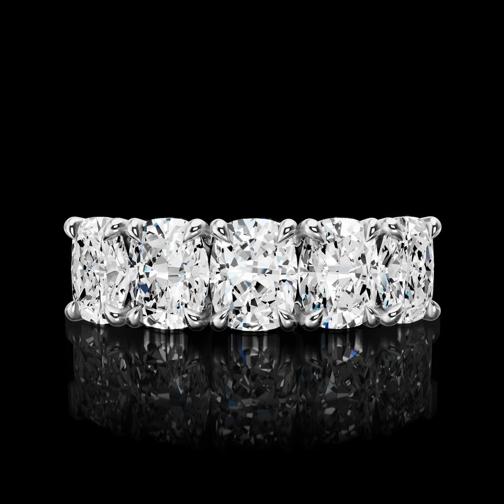 14K White Gold 5-Stone Eternity Band with Cushion Brilliant Lab Diamonds - 2.64 Carats Total Diamond Weight - Covaloro Fine Jewelry