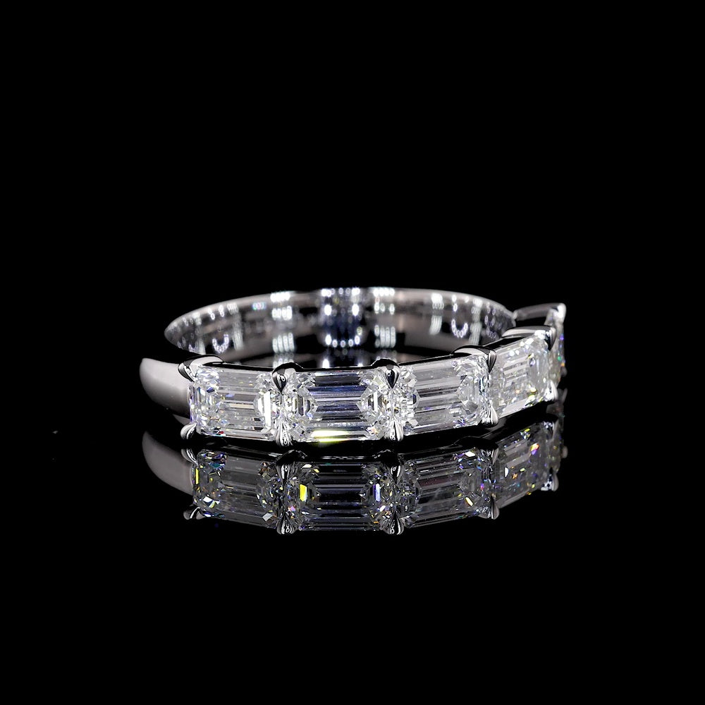 14K White Gold 5-Stone Eternity Band with East-West Set Emerald Cut Lab Diamonds - 1.57 Carats Total Diamond Weight - Covaloro Fine Jewelry