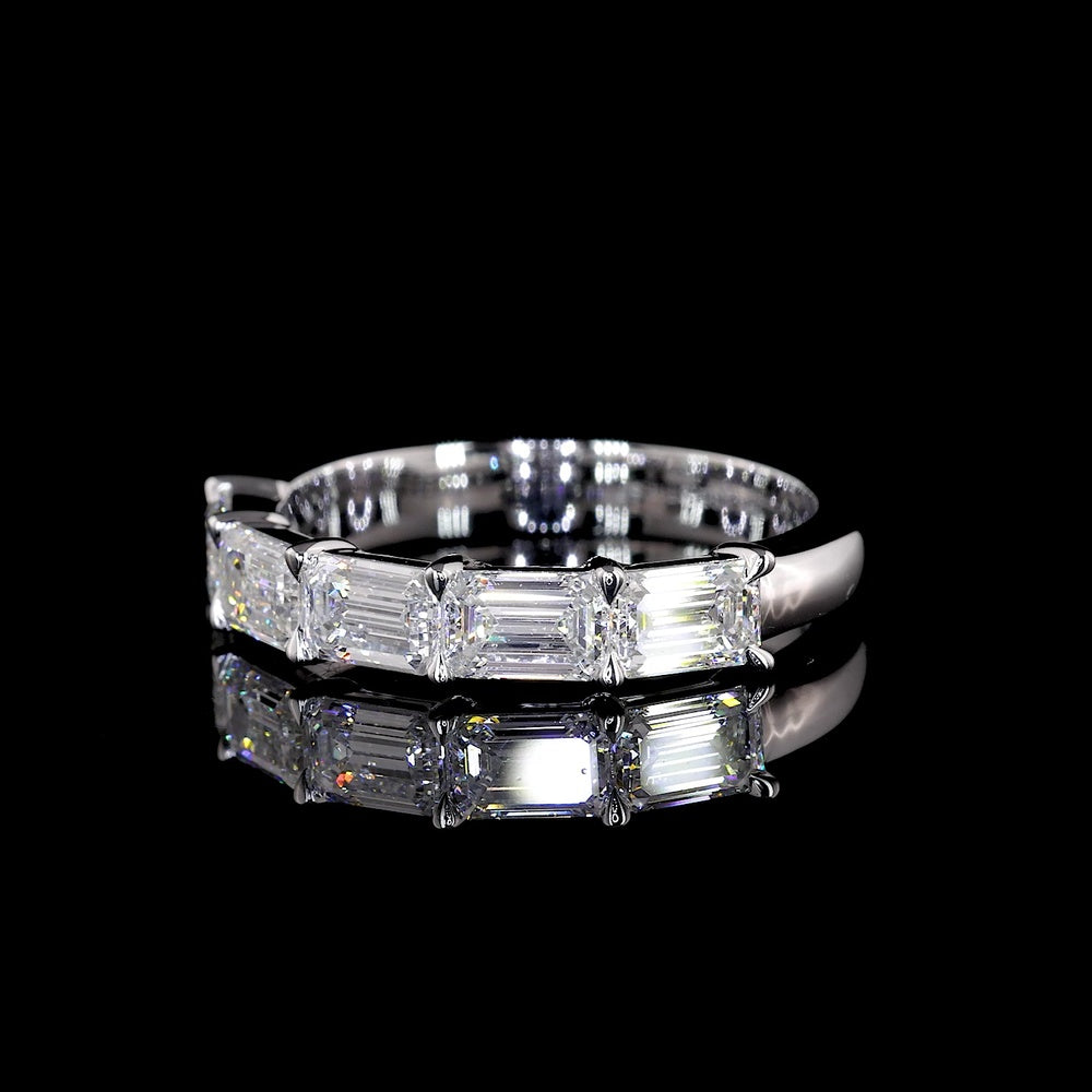 14K White Gold 5-Stone Eternity Band with East-West Set Emerald Cut Lab Diamonds - 1.57 Carats Total Diamond Weight - Covaloro Fine Jewelry