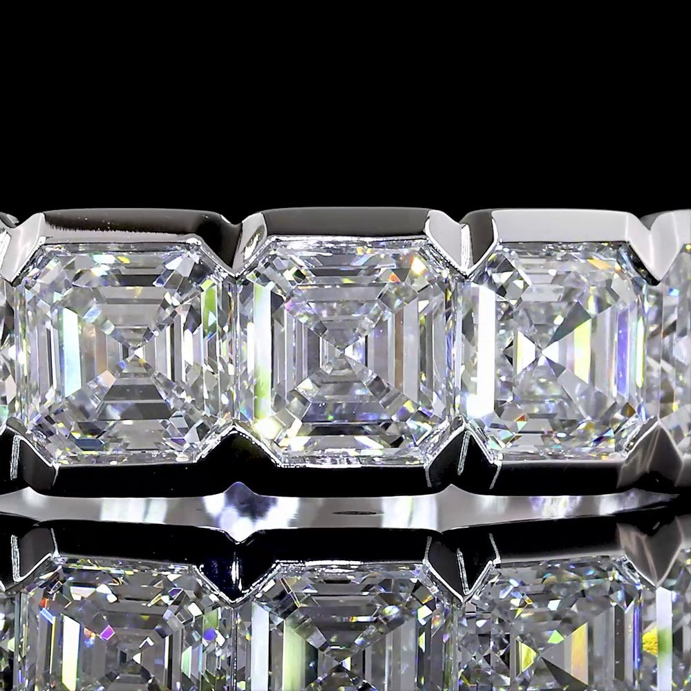 14K White Gold 5-Stone Eternity Band with Half-Bezel Set Asscher Cut Lab Diamonds - 2.12 Carat Total Weight - Covaloro Fine Jewelry