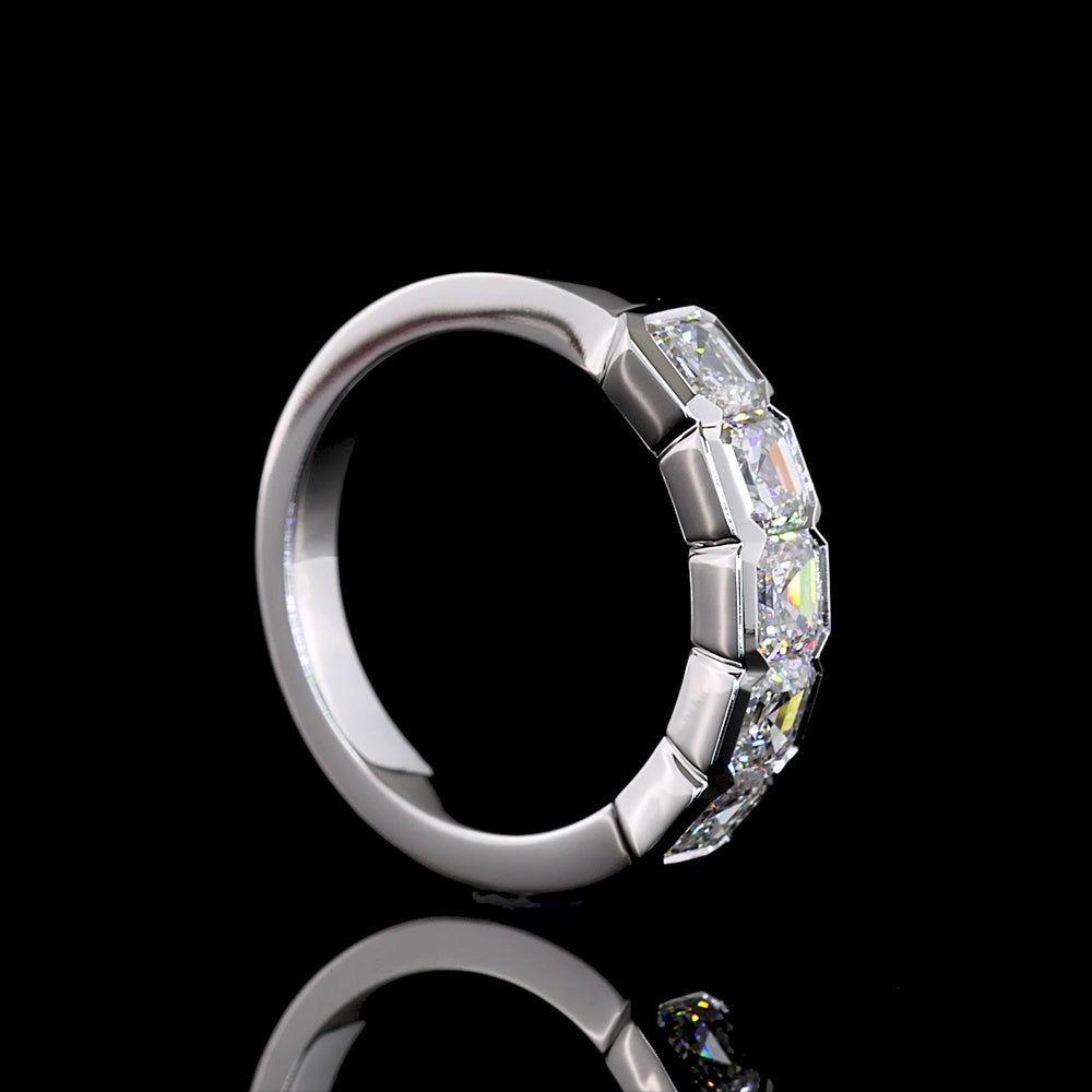14K White Gold 5-Stone Eternity Band with Half-Bezel Set Asscher Cut Lab Diamonds - 2.12 Carat Total Weight - Covaloro Fine Jewelry
