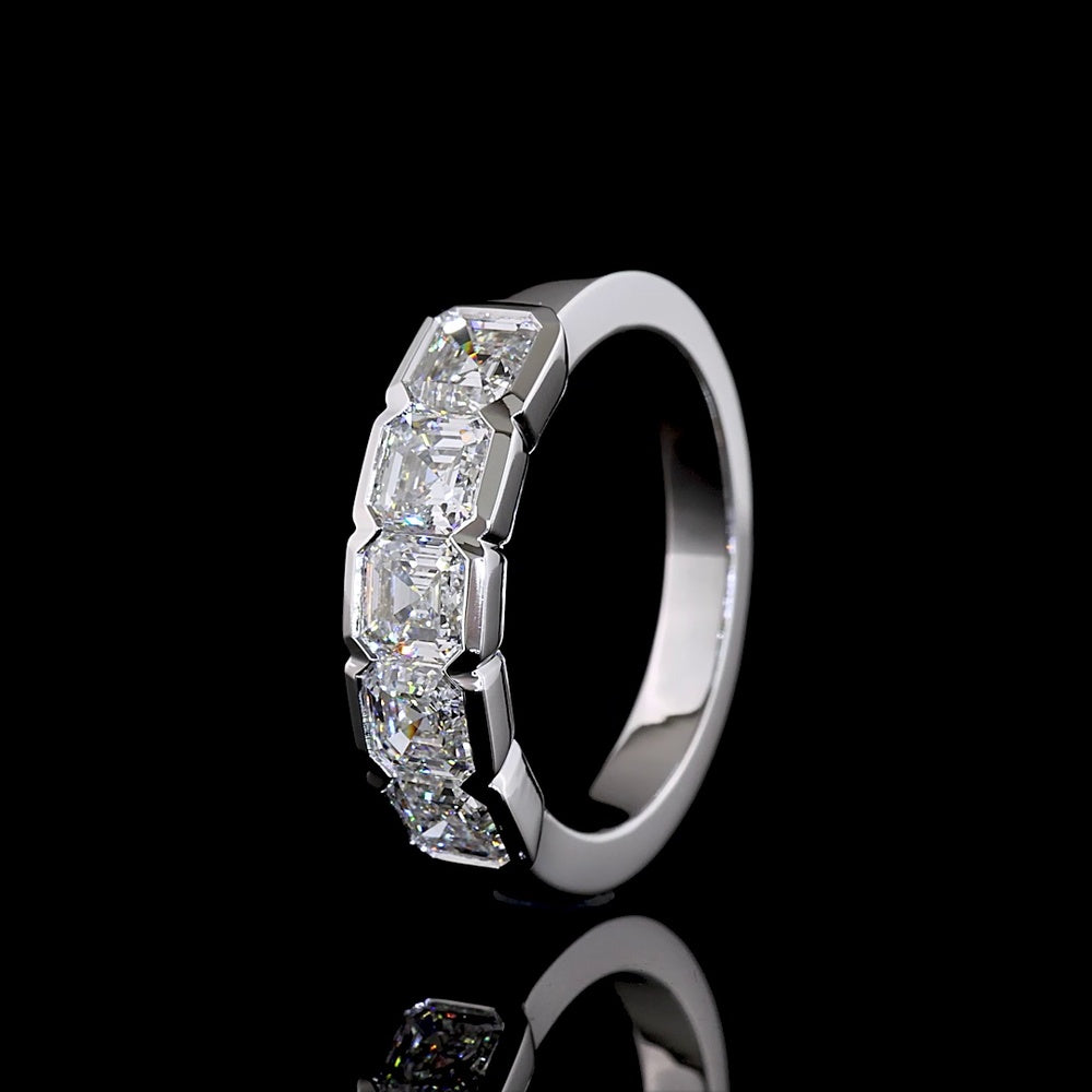 14K White Gold 5-Stone Eternity Band with Half-Bezel Set Asscher Cut Lab Diamonds - 2.12 Carat Total Weight - Covaloro Fine Jewelry
