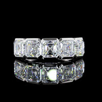 14K White Gold 5-Stone Eternity Band with Half-Bezel Set Asscher Cut Lab Diamonds - 3.98 Carats Total Diamond Weight - Covaloro Fine Jewelry