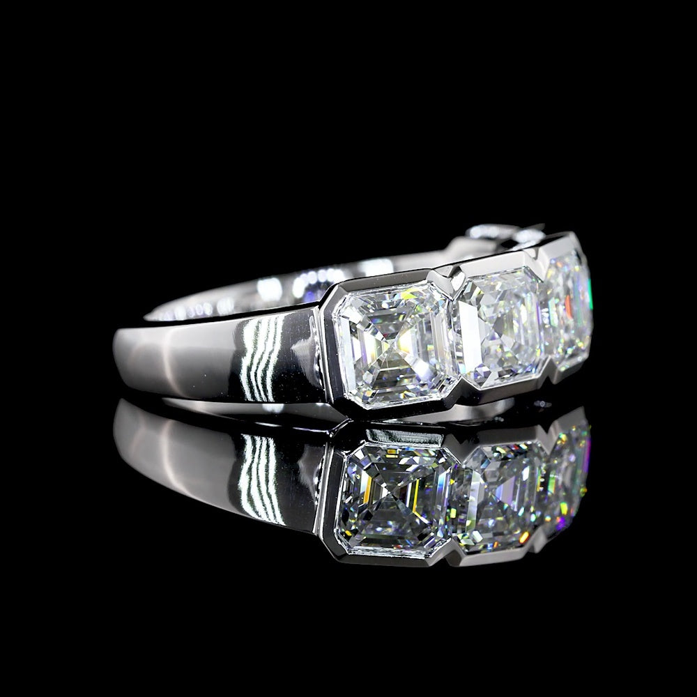14K White Gold 5-Stone Eternity Band with Half-Bezel Set Asscher Cut Lab Diamonds - 3.98 Carats Total Diamond Weight - Covaloro Fine Jewelry