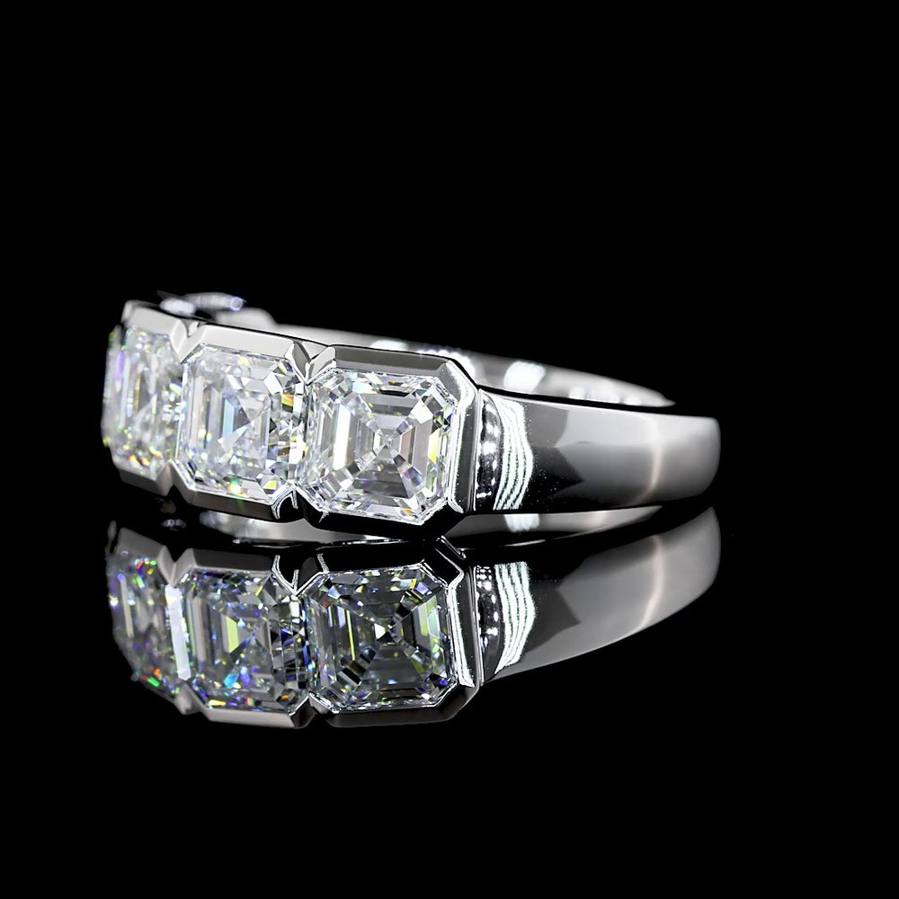 14K White Gold 5-Stone Eternity Band with Half-Bezel Set Asscher Cut Lab Diamonds - 3.98 Carats Total Diamond Weight - Covaloro Fine Jewelry