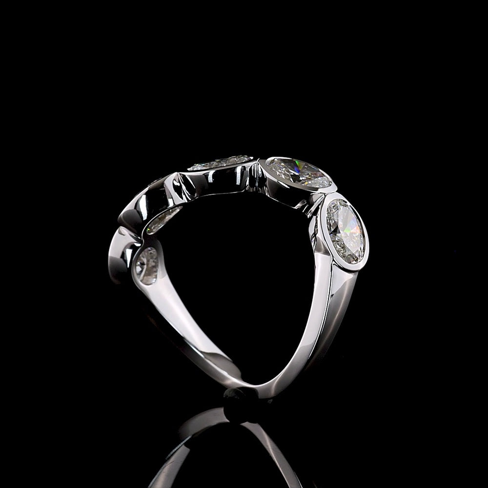 14K White Gold 5-Stone Eternity Band with Inclined Bezel Set Oval Lab Diamonds - E-F Color VS Clarity - 2.19 Carat Total Weight - Covaloro Fine Jewelry