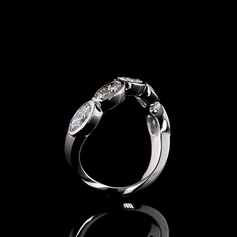 14K White Gold 5-Stone Eternity Band with Inclined Bezel Set Oval Lab Diamonds - E-F Color VS Clarity - 2.19 Carat Total Weight - Covaloro Fine Jewelry