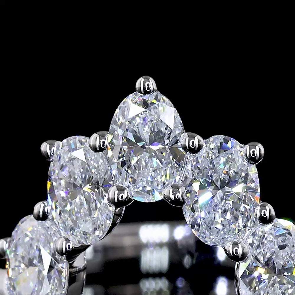 14K White Gold 5 Stone Eternity Band with North-South Prong Set Oval Lab Diamonds - 0.68 Total Carat Weight, E-F Color, VS Clarity - Covaloro Fine Jewelry