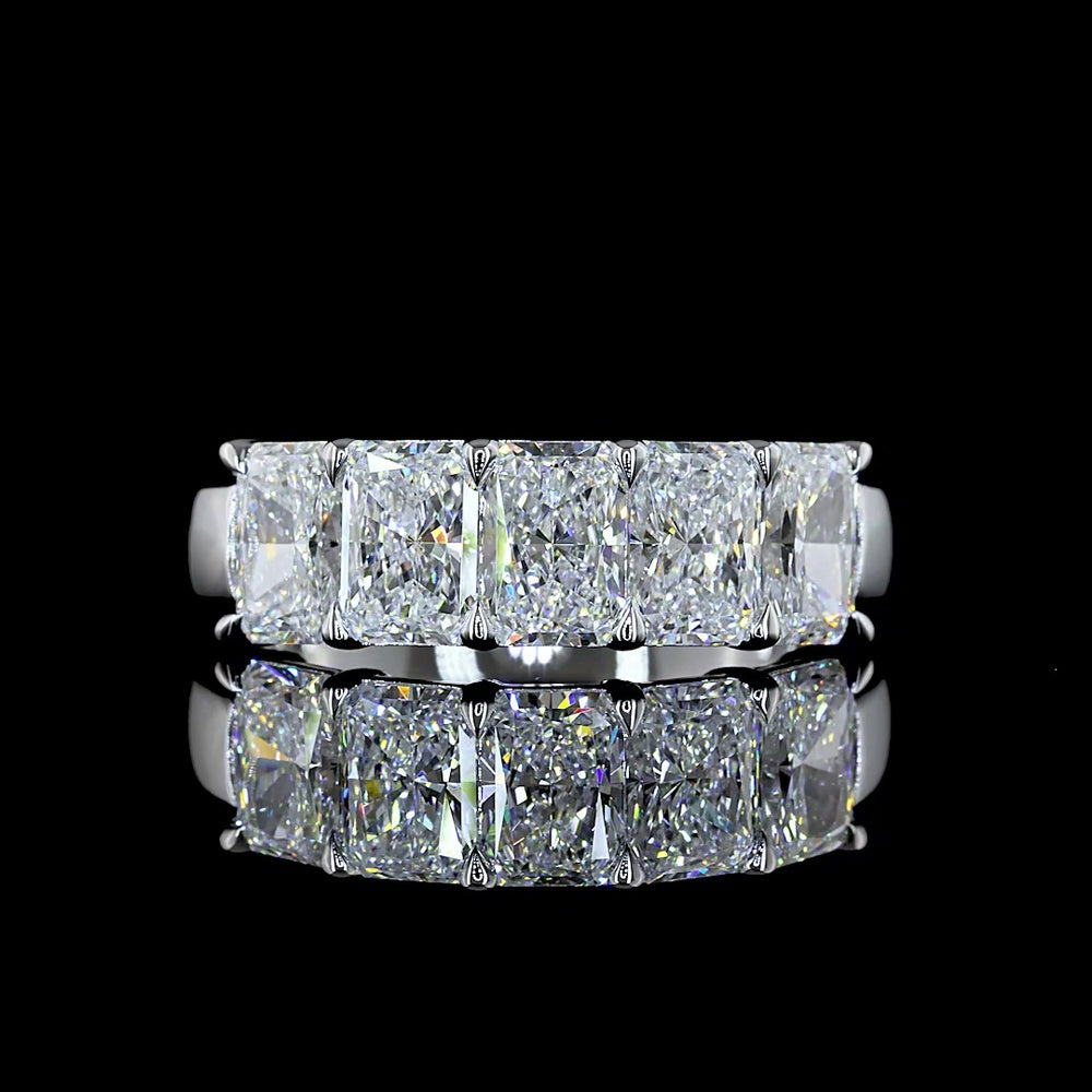 14K White Gold 5-Stone Eternity Band with North-South Prong Set Radiant Cut Lab Diamonds - 2.86 Carats Total Diamond Weight - Covaloro Fine Jewelry