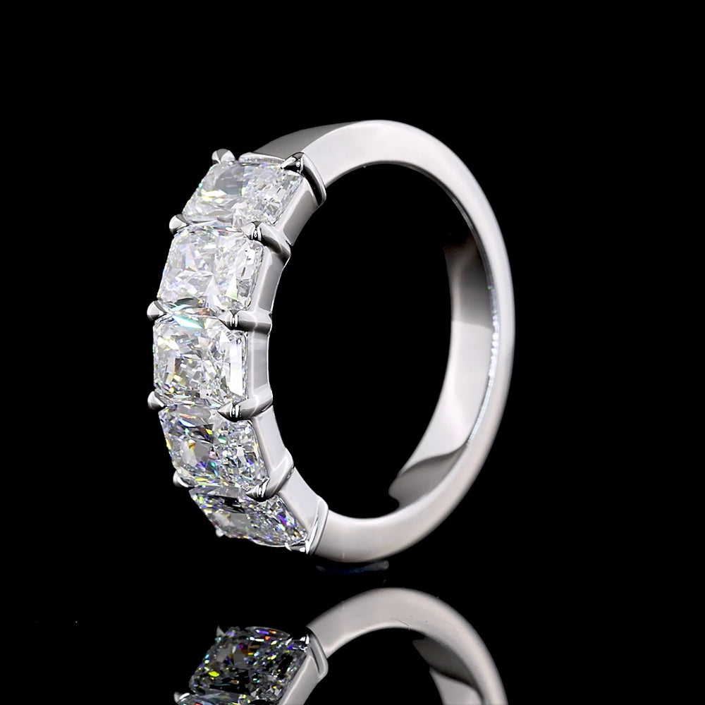 14K White Gold 5-Stone Eternity Band with North-South Prong Set Radiant Cut Lab Diamonds - 2.86 Carats Total Diamond Weight - Covaloro Fine Jewelry