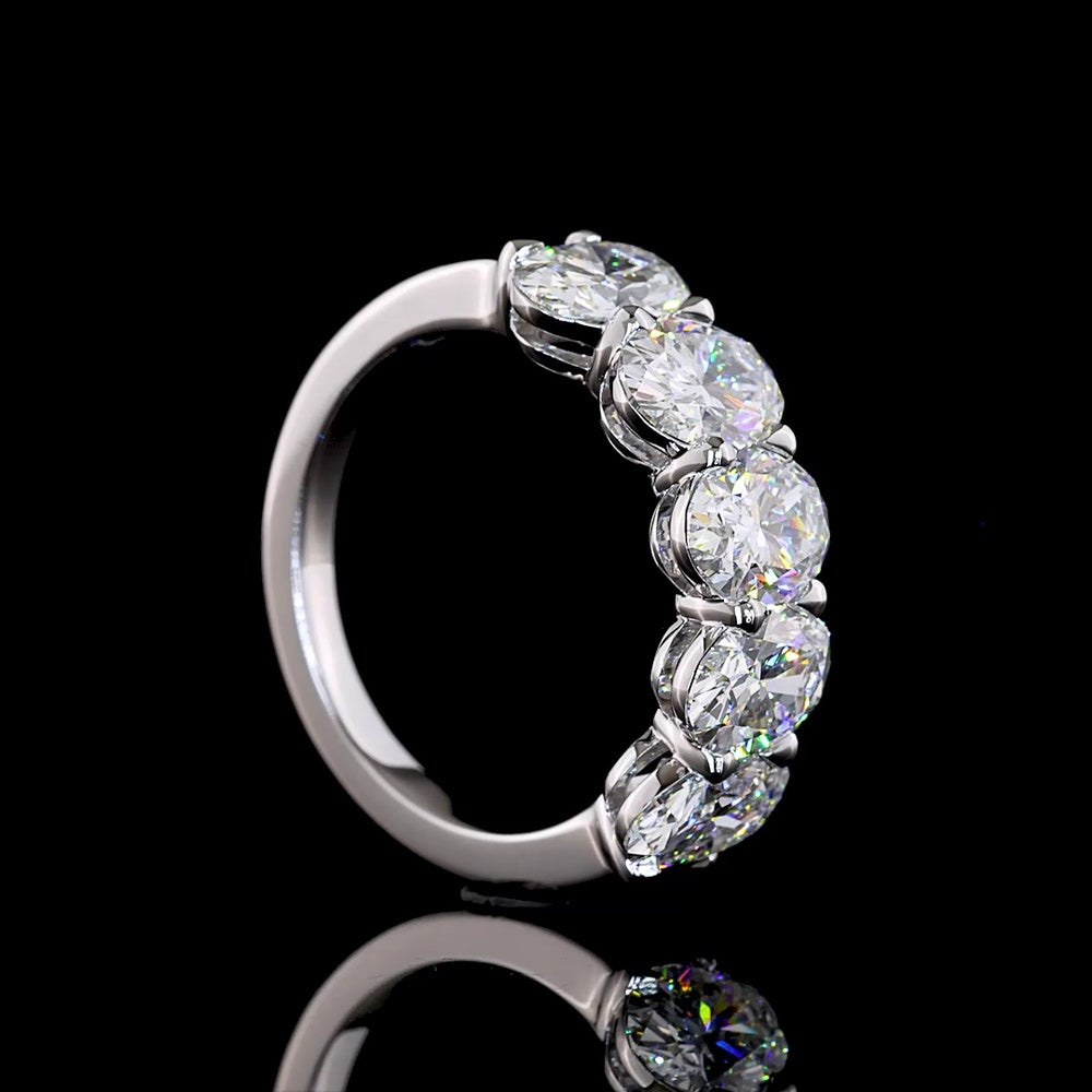 14K White Gold 5-Stone Eternity Band with Prong Set Oval Cut Lab Diamonds - 3.15 Carats Total Diamond Weight - Covaloro Fine Jewelry