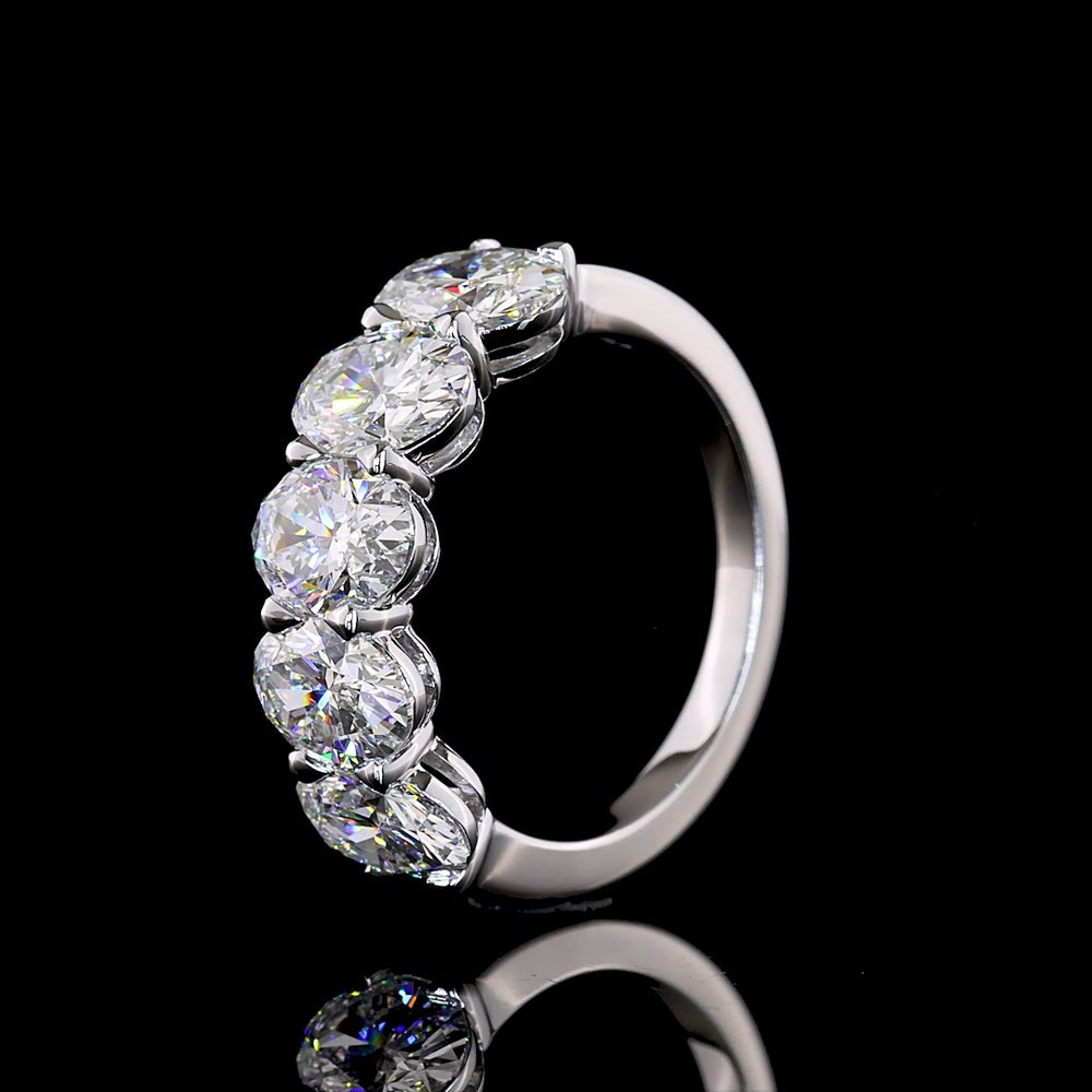 14K White Gold 5-Stone Eternity Band with Prong Set Oval Cut Lab Diamonds - 3.15 Carats Total Diamond Weight - Covaloro Fine Jewelry