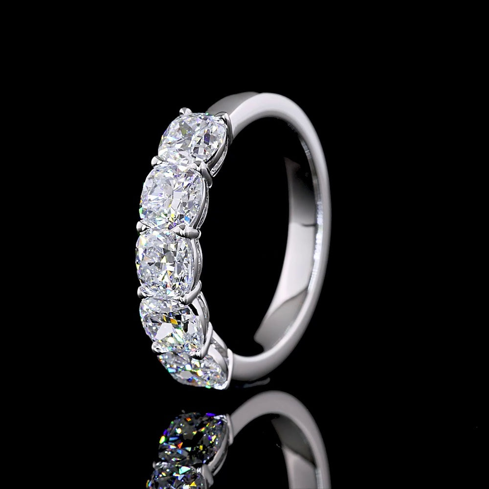 14K White Gold 5-Stone Eternity Band with Prong Set Square Cushion Brilliant Lab Diamonds - 2.05 Carat Total Diamond Weight - Covaloro Fine Jewelry