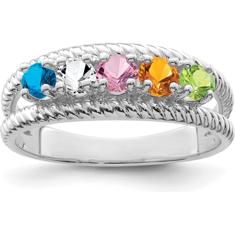 14K White Gold 5-Stone Family Ring with Sapphire, Emerald, Citrine, Diamond, and Peridot - Polished Finish by Monteluci Fine Jewelry