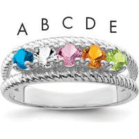 14K White Gold 5-Stone Family Ring with Sapphire, Emerald, Citrine, Diamond, and Peridot - Polished Finish by Monteluci Fine Jewelry