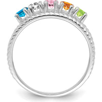 14K White Gold 5-Stone Family Ring with Sapphire, Emerald, Citrine, Diamond, and Peridot - Polished Finish by Monteluci Fine Jewelry