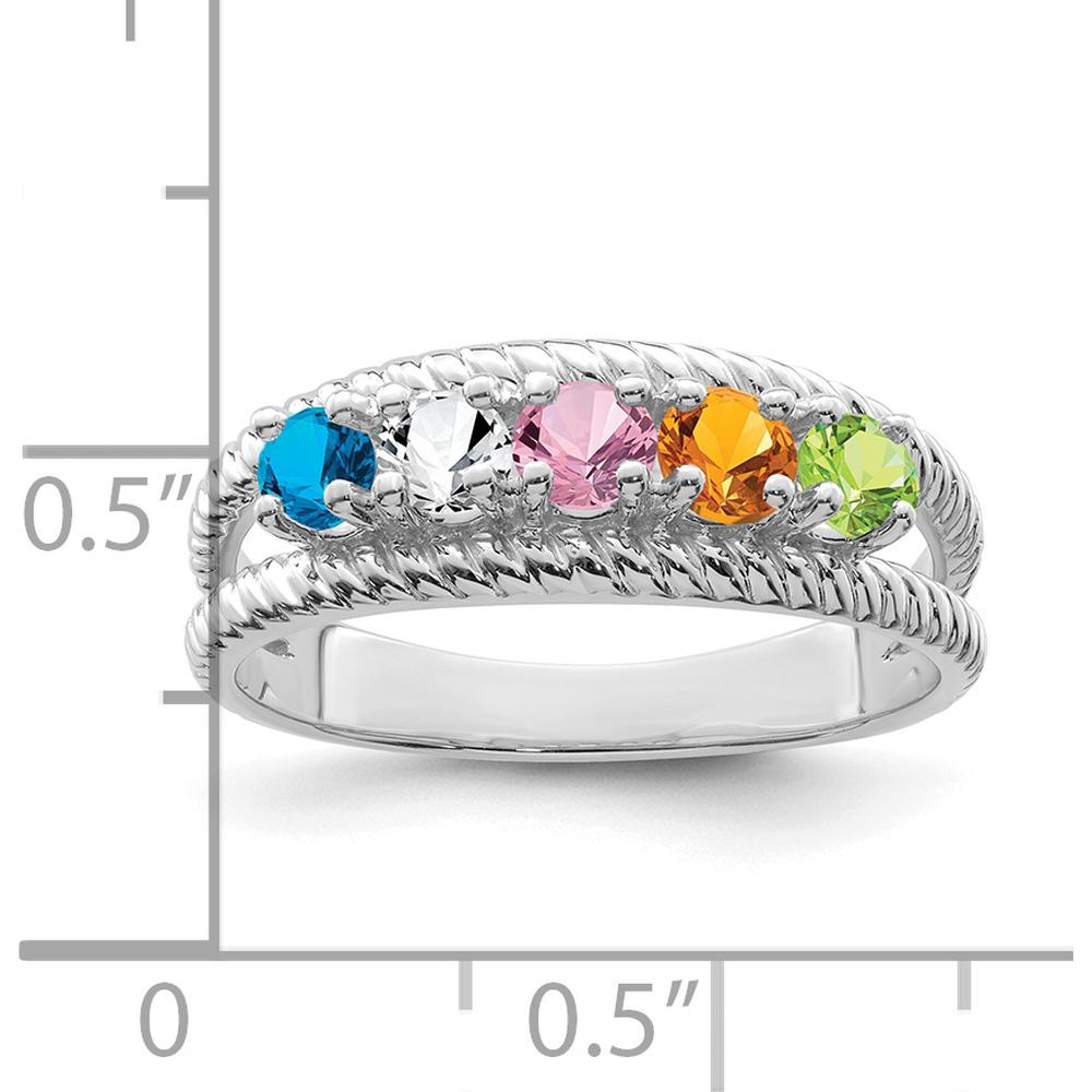 14K White Gold 5-Stone Family Ring with Sapphire, Emerald, Citrine, Diamond, and Peridot - Polished Finish by Monteluci Fine Jewelry
