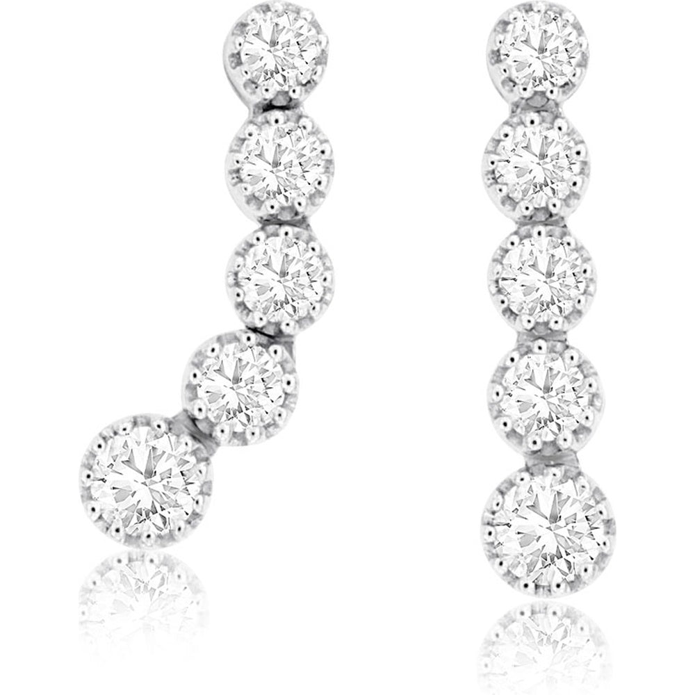 14K White Gold 5-Stone Linear Drop Earrings with Milgrain Bezel Set Round Diamonds - 0.30 Carat Total Diamond Weight - Royal Jewelry