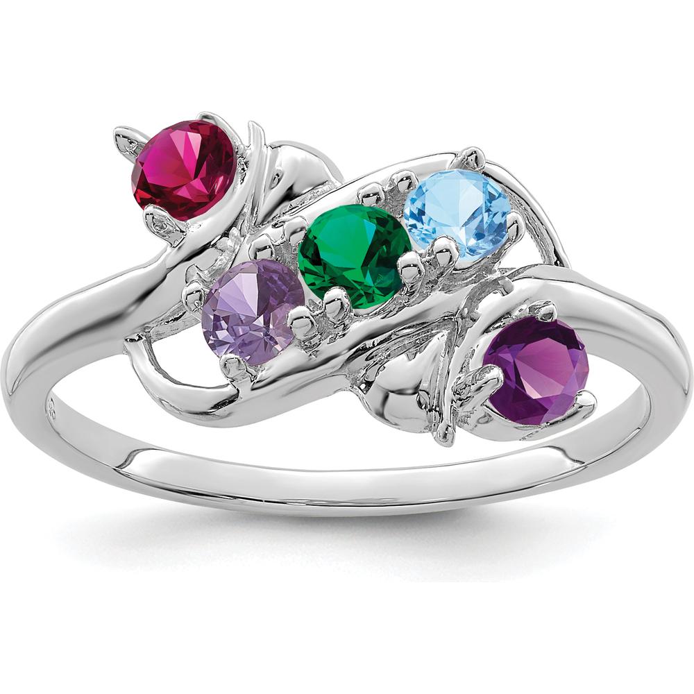 14K White Gold 5-Stone Mother's Ring Mounting for Custom Stones - Polished Finish by Monteluci Fine Jewelry
