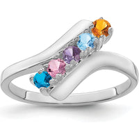 14K White Gold 5-Stone Multicolored Gemstone Ring with Prong Setting by Monteluci Fine Jewelry